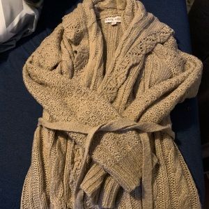 Knit brown tie front cardigan